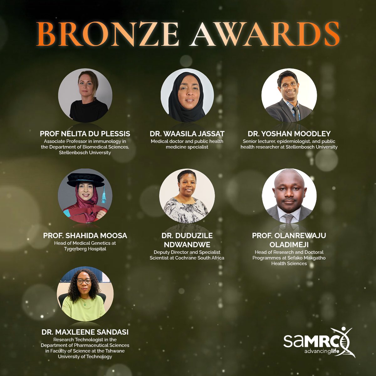 The Bronze medals are awarded to scientists who have recently entered the health research field, with not less than five years post PhD experience. Taking a bow in this category were: