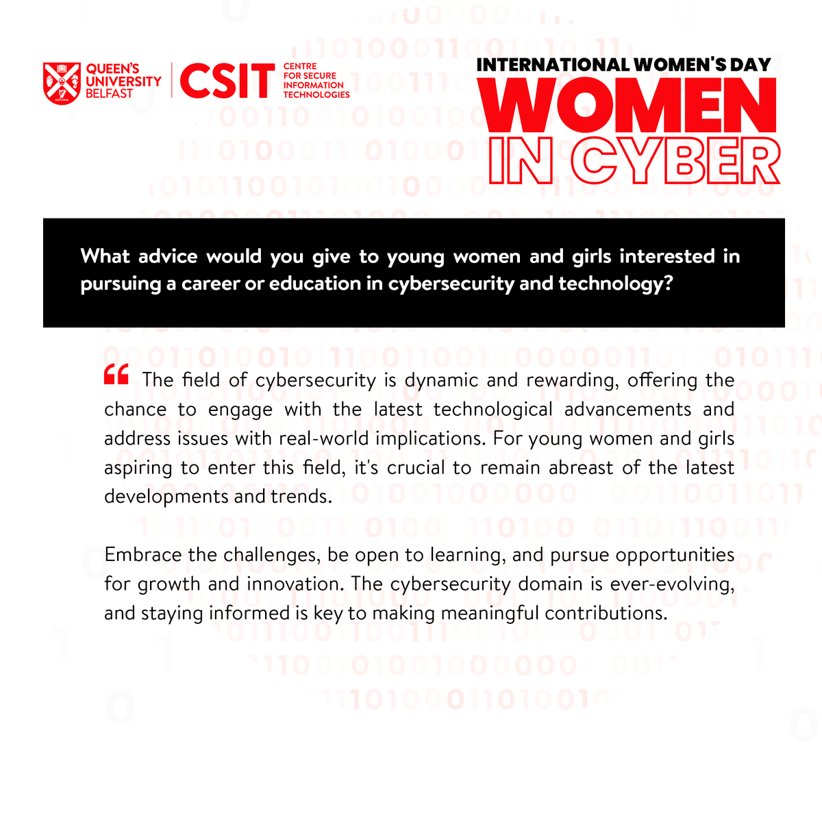 Celebrate #InternationalWomensDay & #CyberNIWeek with Prof. Máire O'Neill's #cybersecurity journey, 
As the Director of @CSIT_QUB  within @QUBEEECS & Director of @UK_RISE, her achievements inspire #WomenInCyber & tech leaders

🔗 More at qub.ac.uk/ecit/CSIT/Abou…

@mairemcloone