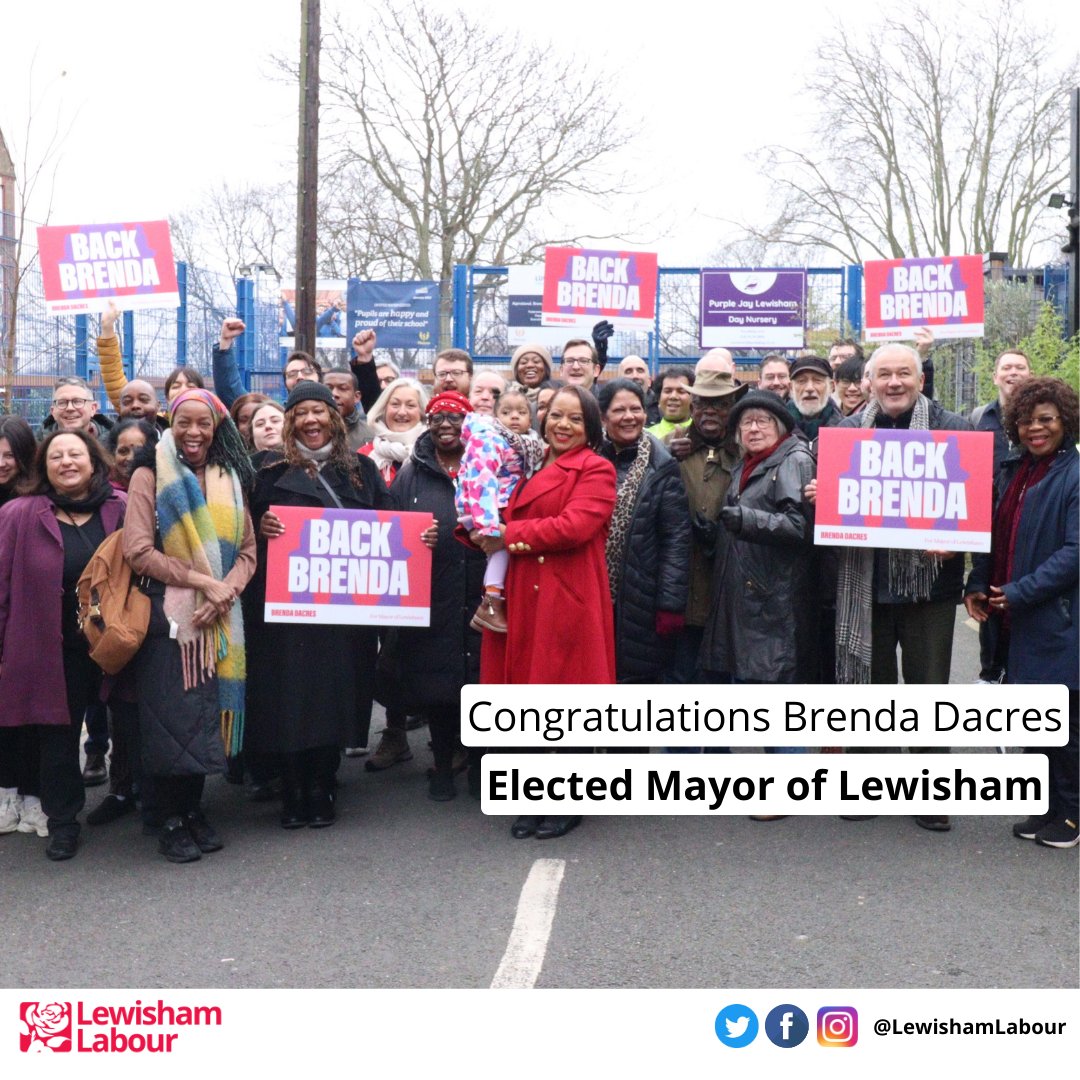 Congratulations @Brenda_Dacres on being elected Labour Mayor of Lewisham, with a massive 51.5% of the vote.🌹