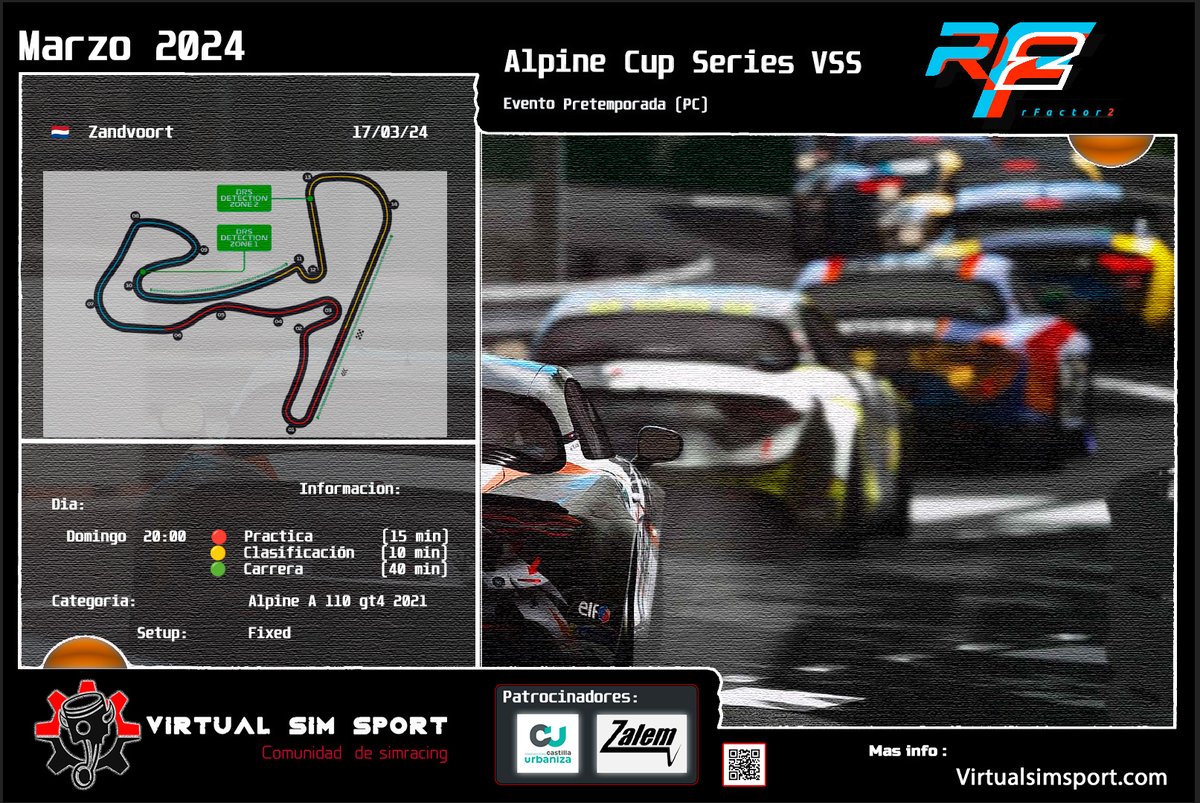 VirtualSimSport's tweet image. Evento precampeonato Alpine Cup Series VSS - simulador rFactor2 - Mas info en nuestra web: virtualsimsport.com