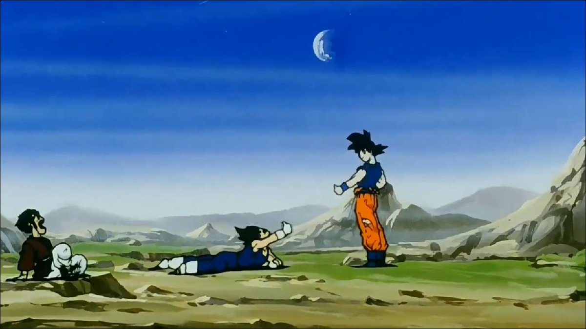 TTecnicolor's tweet photo. Este es mi plano favorito de #DragonBall, cuando estos dos cabrones (que siempre tuvieron sus pedillos) ganaron la pelea imposible de ganar y no hacen otra cosa más que voltearse a ver y reconocerse de la forma más simple que existe. Grande, Akira Toriyama https://t.co/6tdyQFkxWv