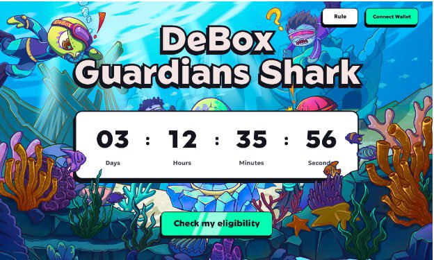Giveaway 4 slot Whitelist Spot NFT Debox Guardians Shark 

<a href="/DeBox_Social/">DeBox</a> là nền tảng mạng xã hội Web3 tổng hợp, đã hoạt động hơn 2 năm với hơn 3 triệu users. DeBox có các sản phẩm như SocialFi và DEX, với tổng khối lượng giao dịch đã vượt cột mốc $100M.

Các