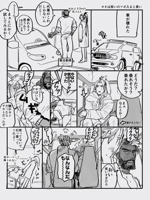 シャックとジョンシナが軽でミチミチになってる動画可愛かったなという漫画 