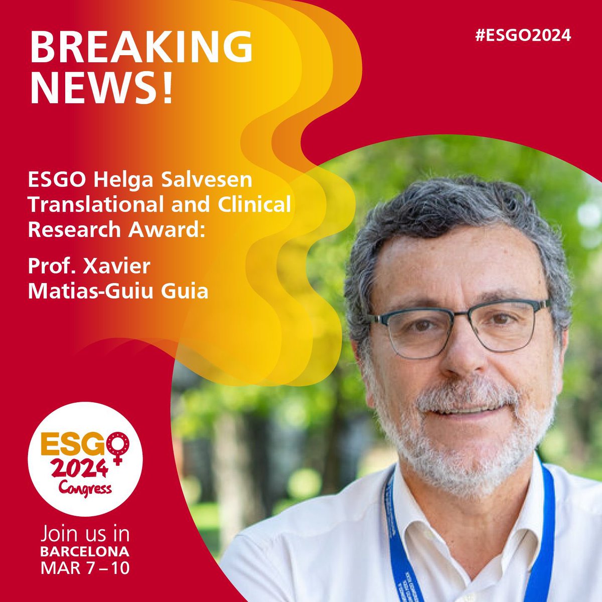 We are pleased to award the Helga Salvesen Award 🏆 for a major contribution in translational and clinical research  to Xavier Matias-Guiu Guia.  Congratulations!

 #ESGO2024 <a href="/xmatiasguiu/">Xavier Matias-Guiu G</a>