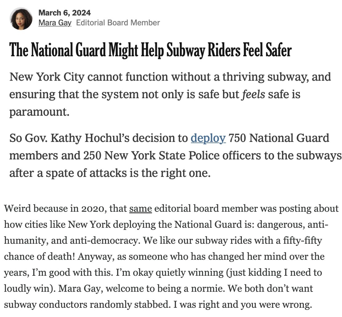 An important reminder, from the great @NellieBowles, of the dishonest and depraved attitude of @MaraGay and the rest of the @nytimes editorial board when it comes to keeping NYC safe: