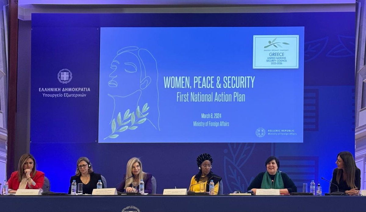 Today we celebrate #InternationalWomensDay <a href="/GreeceMFA/">Υπουργείο Εξωτερικών</a> organized an event titled "Women, Peace &amp; Security". 
We thank our participants for their inspiring speeches (1/2)