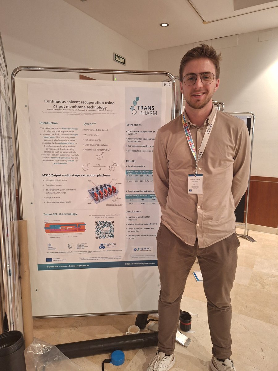 Andreas Dejaegere (@andreasdej) on Twitter photo Happy to present my first poster about continuous solvent recuperation at #FCE2024 in Malaga!
<a href="/SynBioC/">Synbioc</a> <a href="/CStevens_UGent/">Christian Stevens</a> <a href="/T_He_GreenChem/">T. Heugebaert Green Chemistry Group</a> <a href="/TranspharmP/">TransPharm Horizon EU project</a> Happy to present my first poster about continuous solvent recuperation at #FCE2024 in Malaga!
<a href="/SynBioC/">Synbioc</a> <a href="/CStevens_UGent/">Christian Stevens</a> <a href="/T_He_GreenChem/">T. Heugebaert Green Chemistry Group</a> <a href="/TranspharmP/">TransPharm Horizon EU project</a>