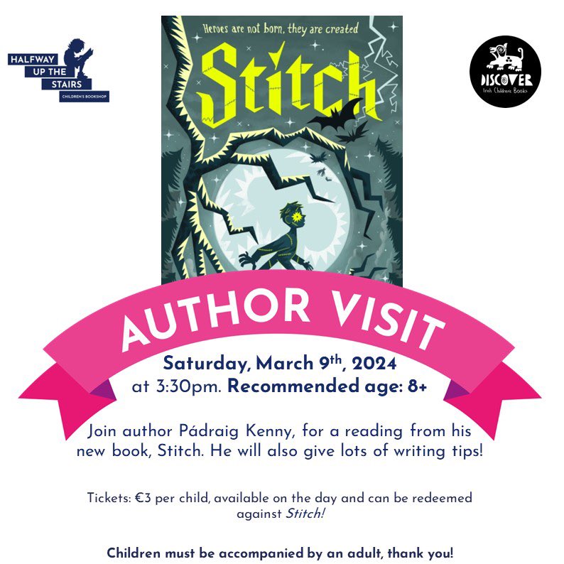Join us tomorrow (Saturday) for our event with @padraig_kenny at 3:30pm!! If you would like Pádraig to sign a copy of Stitch for you, you can order it here halfwayupthestairs.ie/product/978152… - just leave the name in the Notes!