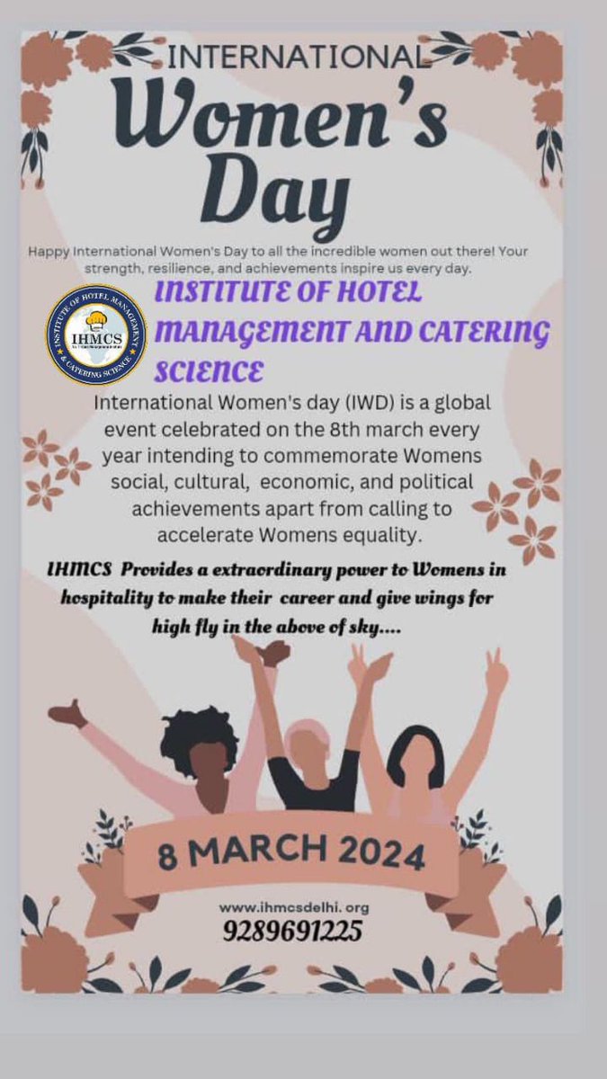 ihmcsdelhi's tweet photo. Happy Women's day 🦋🌹
If you have the goal to deliver an Experience so great that The "IHMCS 'will return you and recommend you then you're on the path to success. ....🎊
#earning_with_learning
#hospitalitymanagement
#for_more_follow_our_page
#contact_for_more_detail_9289691225 https://t.co/hoZISOZ8Mj
