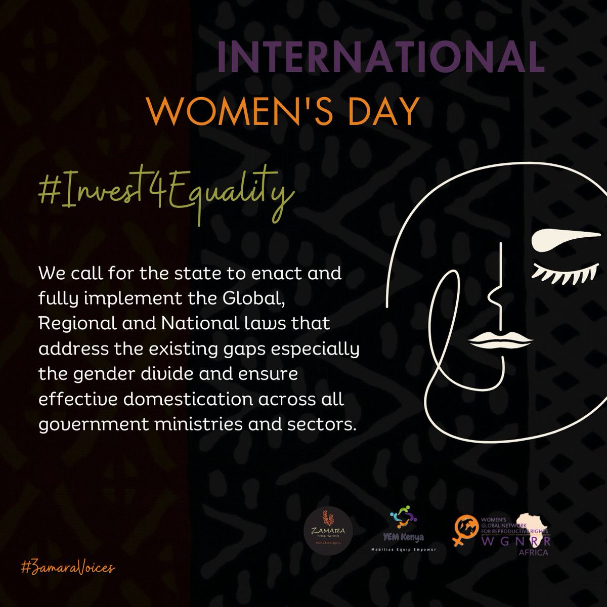 Let's not just take the initiative of talking about gender equality let's also gather the investment in it during IWD #invest4Equality
@Zamara_fdn 
@YEMKenya 
@wgnrr_africa