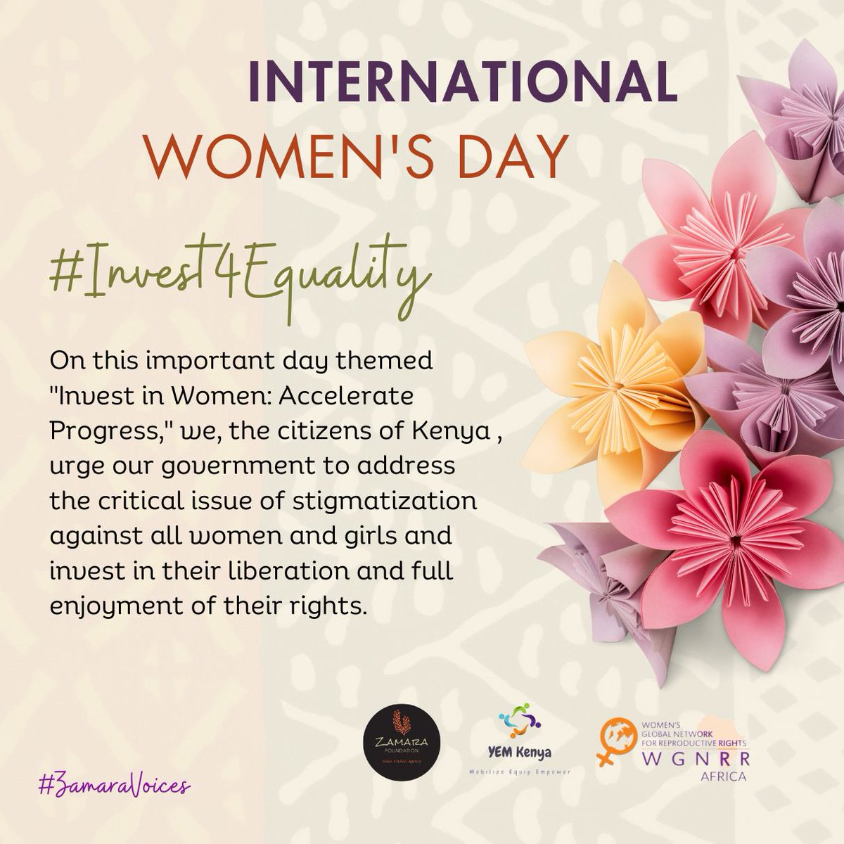 Communities urge government to address stigmatization against women & girls in all their diversity.
#Invest4Equality
#ZamaraVoices