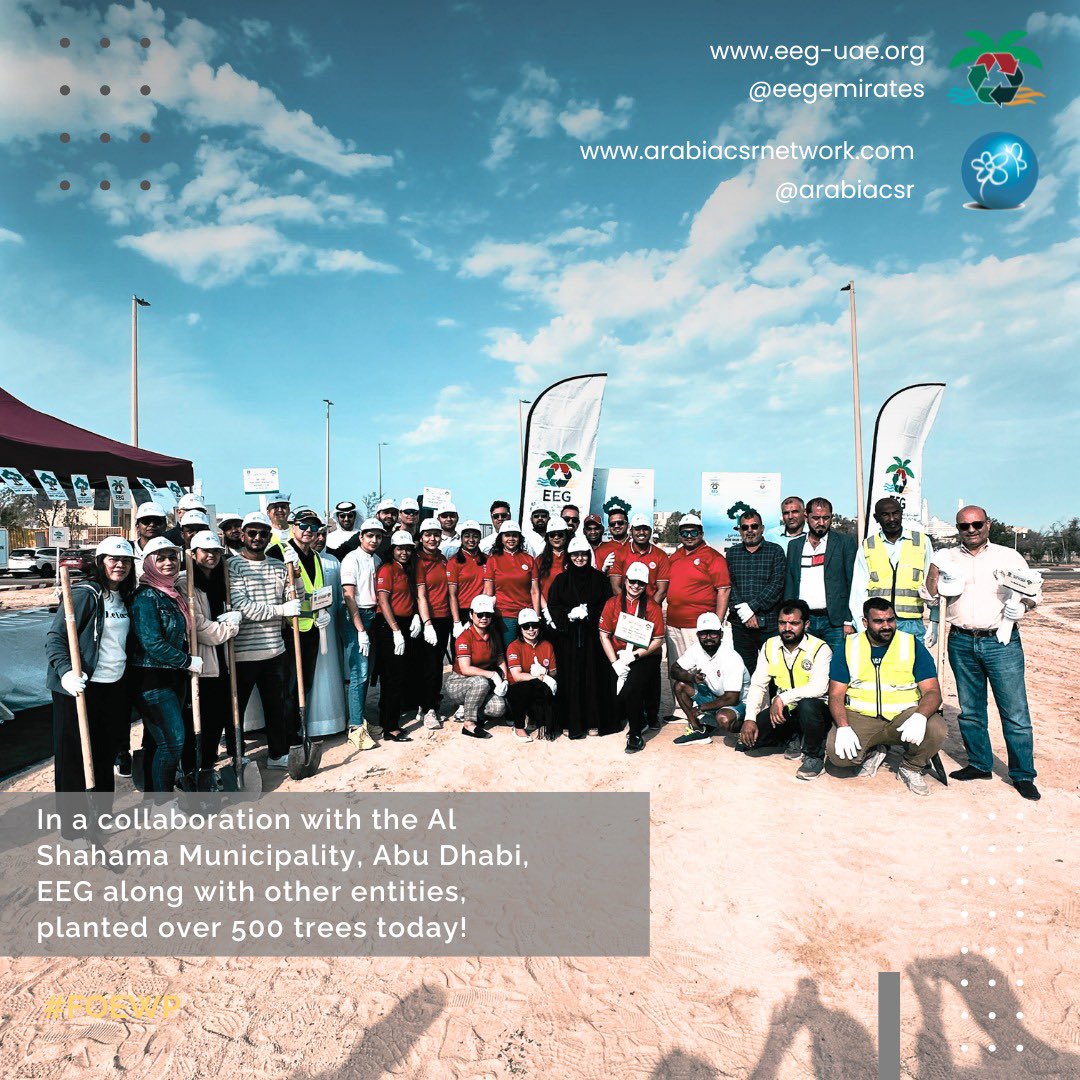 eegemirates's tweet photo. #EEG comes together in association with the #AbuDhabi #Municipality to collaborate with #RotaryClub, #TheGalleria, #TuneProtect, and #DenHartogh to plant 500 trees of #Acacia and #Ghaf this 8th March morning, as part of the #FOEWP #afforestation initiative. https://t.co/5NyHp4X8qY