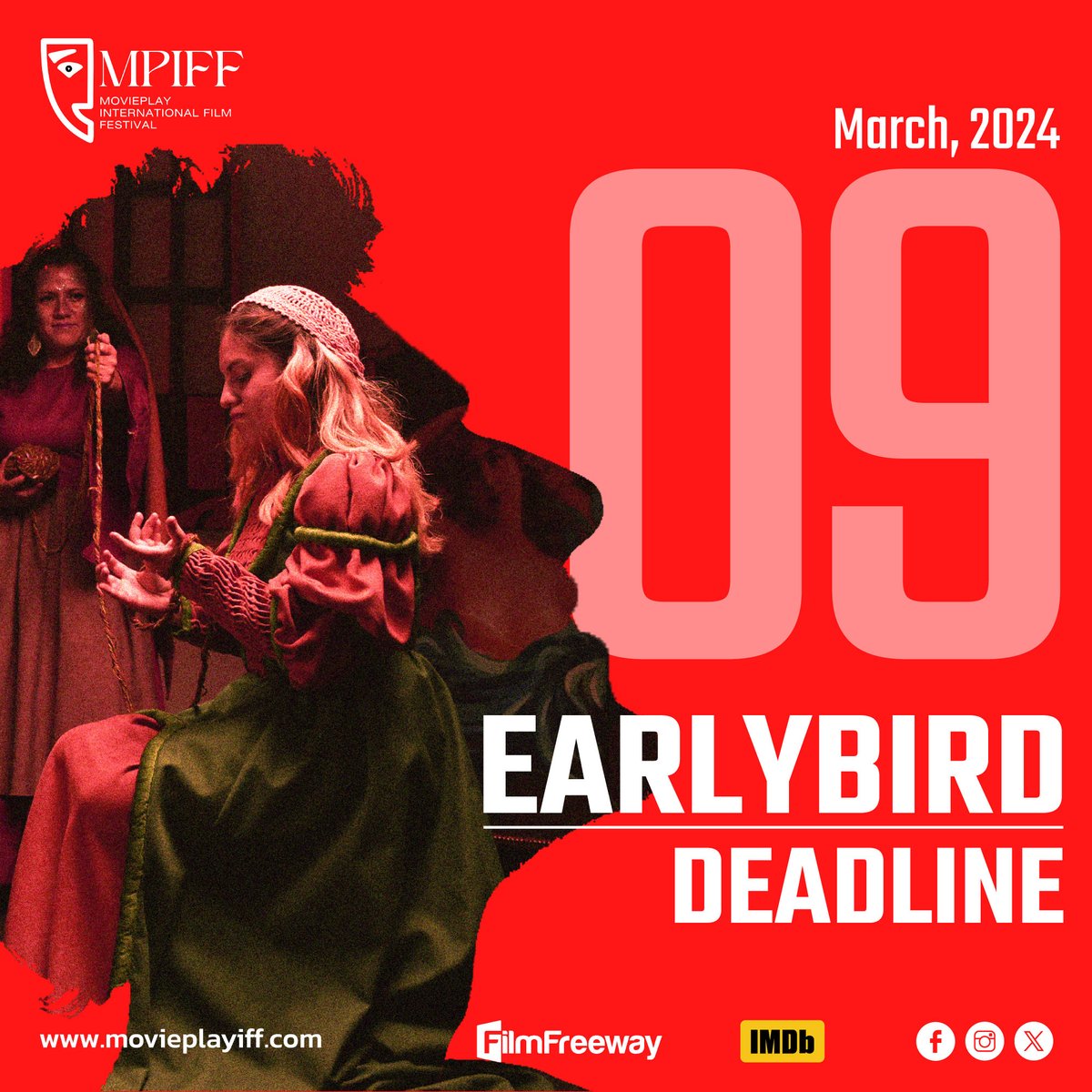 1 Day to Earlybird Deadline!! 

Earlybird Deadline - 09 March, 2024 

Entries through FilmFreeway: filmfreeway.com/MoviePlayInter… 

#movieplay #deadline #earlybirddeadline #movieplayiff