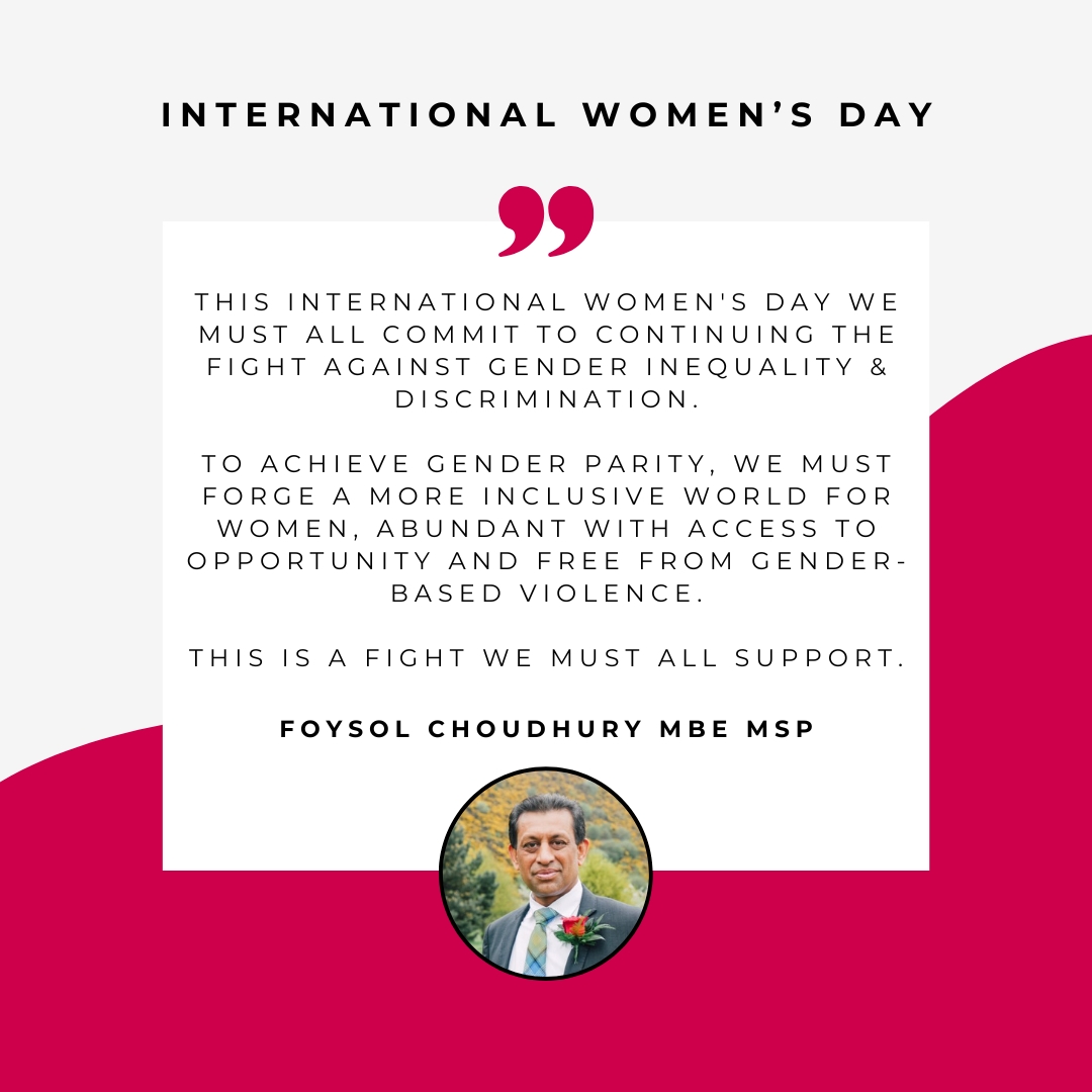 FoysolChoudhury's tweet photo. This #InternationalWomensDay we must all reaffirm our commitment to tackling gender inequality, discrimination and gender-based violence enacted against women.

The fight for equality is one we must all support #IWD24 https://t.co/NjBjc87YDR