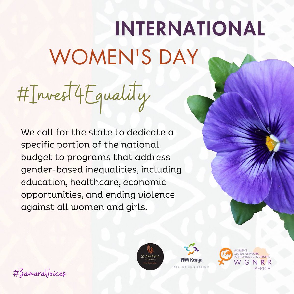 Women just wanna have the fundamental rights #invest4Equality
@Zamara_fdn 
@YEMKenya 
@wgnrr_africa