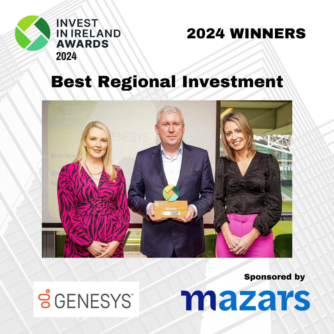 IIIAwardsIRE's tweet photo. Partner, Financial Advisory & Head of Outsourcing Services @MazarsIreland Hilary Larkin presenting the Best Regional Investment award to @Genesys at the Invest In Ireland Awards 2024! 🌟
Huge congrats Genesys on this remarkable win!!!🙌
#IIIAwards #InvestInIreland #fdiireland https://t.co/BHLHYmBkiW