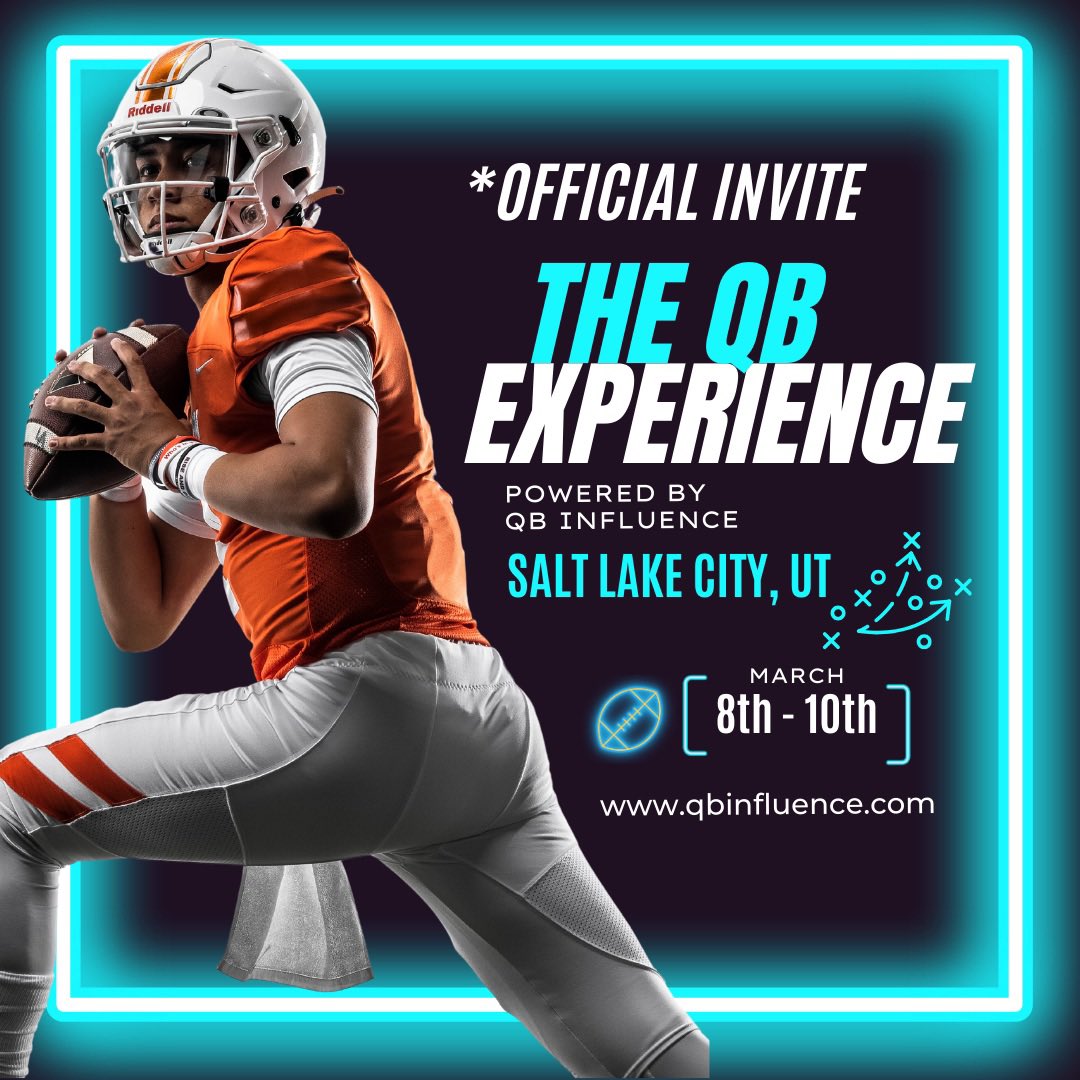 coachdrew8's tweet photo. Counting down to an action-packed weekend at The QB Experience in Salt Lake City!🚀 Excited to dive deep into skills, strategies, and elevate the game with passionate QBs and parents. See you tonight 🏈 #QBExperience #FootballCamp
@qbinfluence https://t.co/S6Sy43ouiK