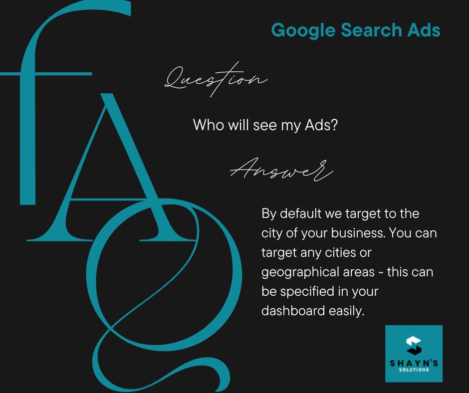 #FAQFriday Google search ads edition:
Q: Who will see my ads?
A: Target your ads to the city of your business or anywhere else you prefer! #AdTargeting #CustomTarget #GrowYourBusiness