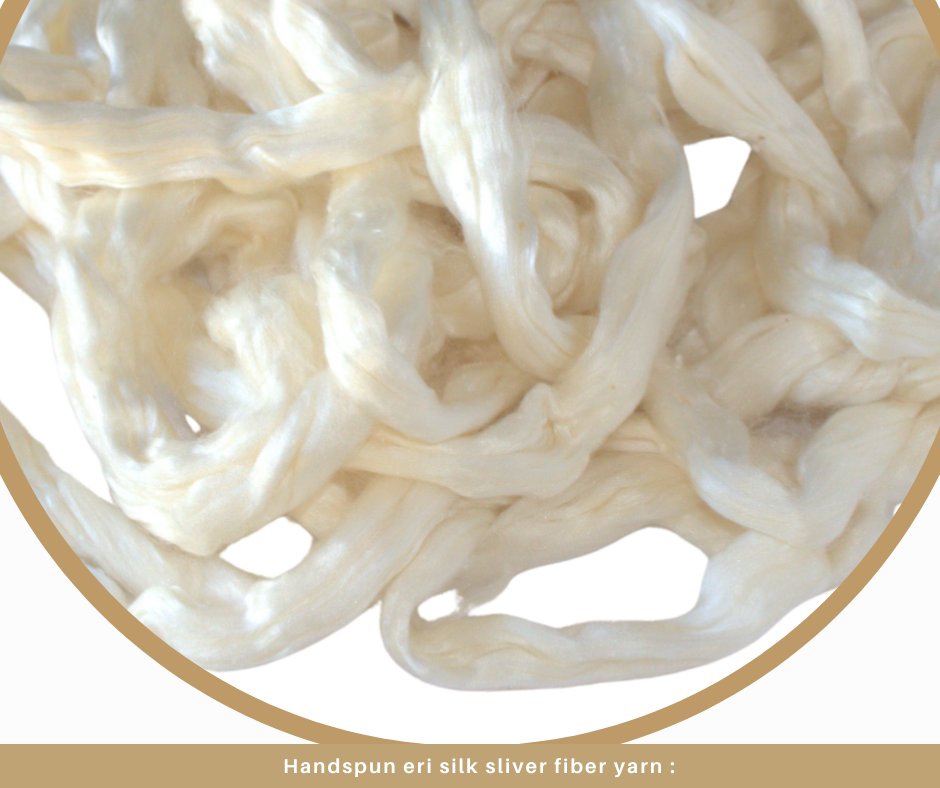 #EthicalSilk #HandcraftedLuxury #NaturalSheen #SilkArtistry #ArtisanalYarn #EriSilkFiber #SustainableFashion #EcoFriendlyFiber  #SustainableYarn #LuxuriousCrafting #PeaceSilk #EcoFriendlyFashion #SilkYarn #HandmadeCreations
Eri silk Sliver Yarn