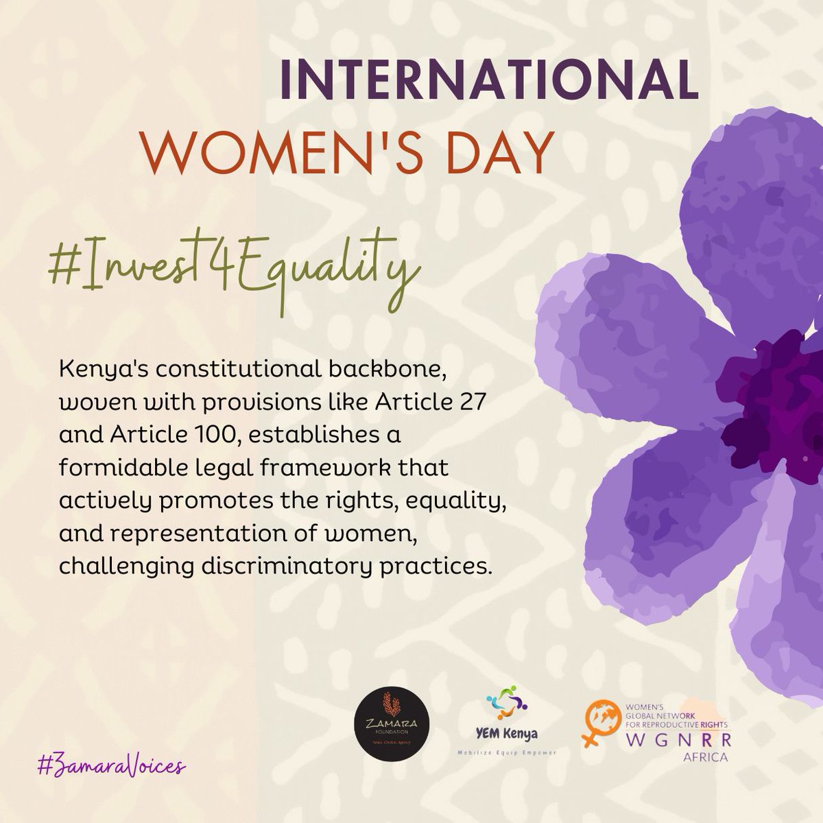 Discrimination, violence, and gender disparities impede women's ability to fully exercise their rights and reach their potential. #Invest4Equality #ZamaraVoices @Zamara_fdn @YEMKenya @wgnrr_africa