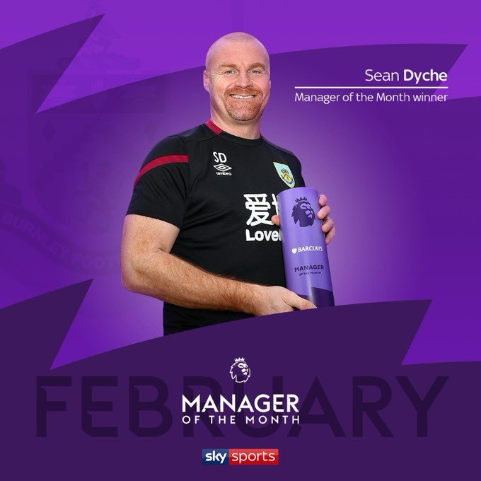 BREAKING:🚨 Sean Dyche wins the Barclays Manager of the Month award for February 🏆