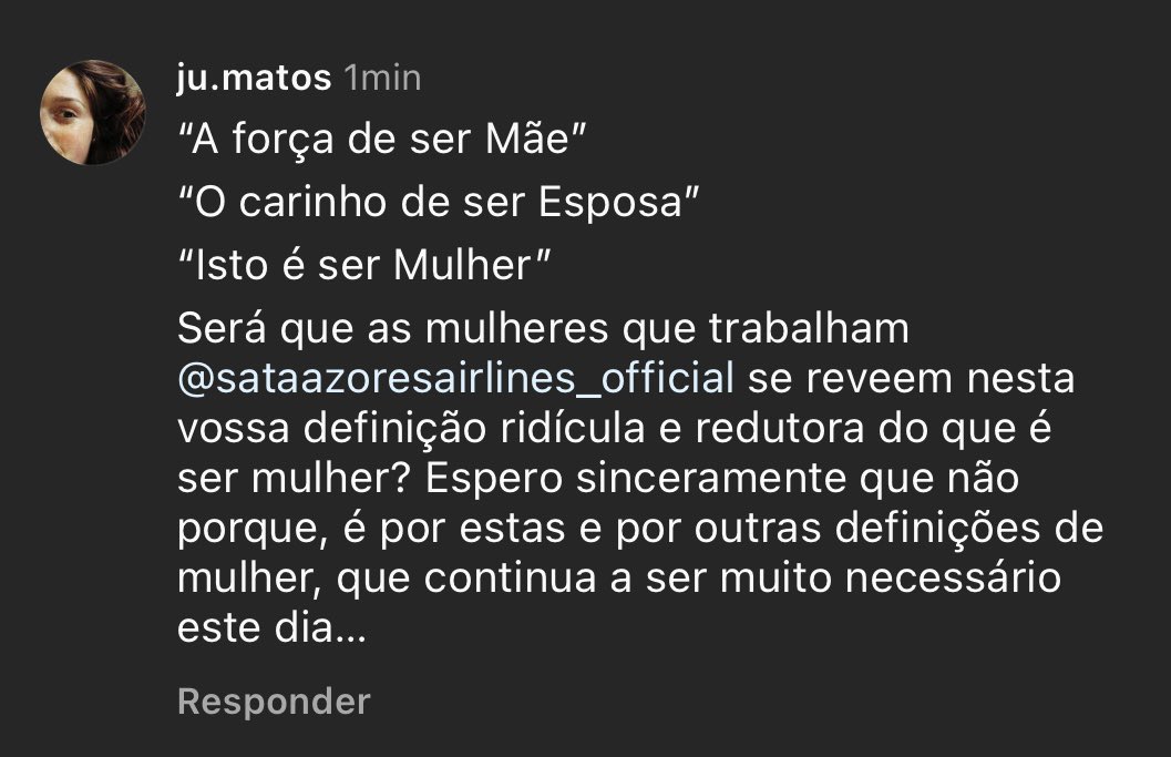 Como é que a @_azoresairlines celebra o Dia Internacional da Mulher? Com um vídeo redutor e a silenciar comentários de mulheres como estes: