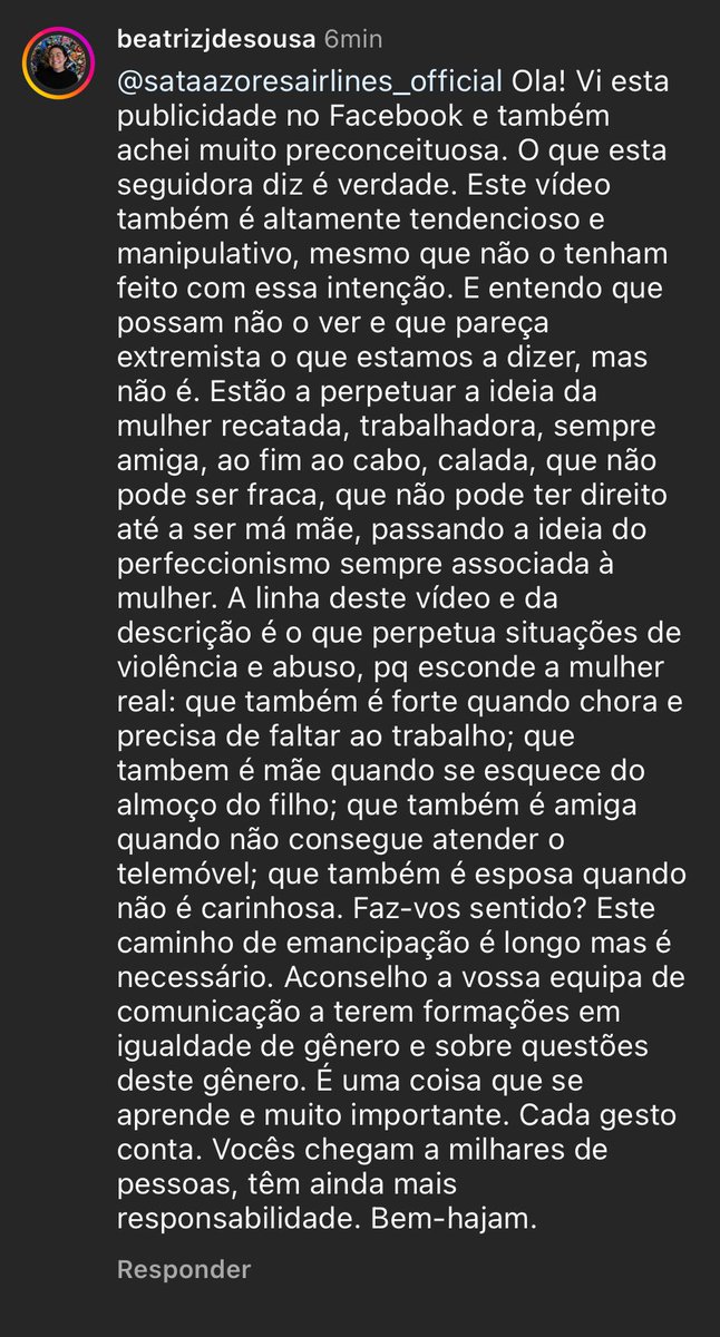 jpcosta2002's tweet photo. Como é que a @_azoresairlines celebra o Dia Internacional da Mulher? Com um vídeo redutor e a silenciar comentários de mulheres como estes: https://t.co/xwQ2zhv41g