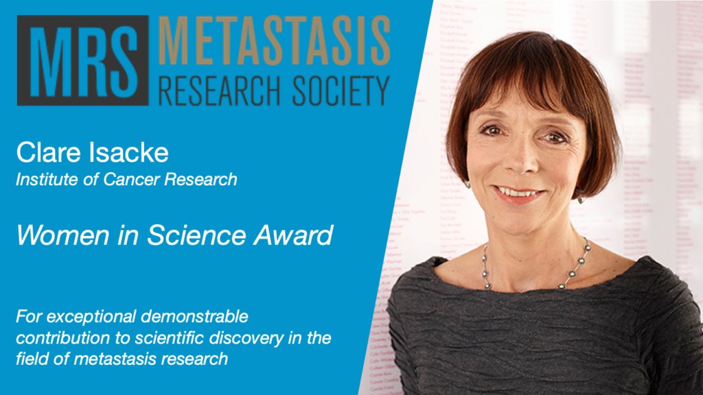 We are excited to announce our 2024 Women in Science Awardee Dr. Clare Isacke @ClareIsacke. This award recognizes exceptional contributions to the field of metastasis research. Congratulations Dr. Isacke! #IWD #WomenInScience 2/4