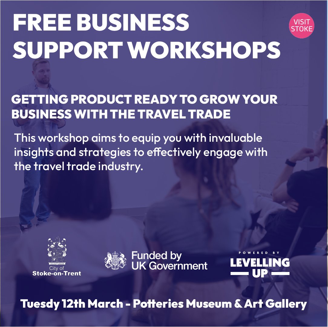 📣 FREE Business Support Workshop! 📣 Visit Stoke is offering fully funded workshops and business support to businesses through the UKSPF funded A City of Imagination programme. There's limited spaces available. Book here to secure your place 👇 bit.ly/3PdXkOD