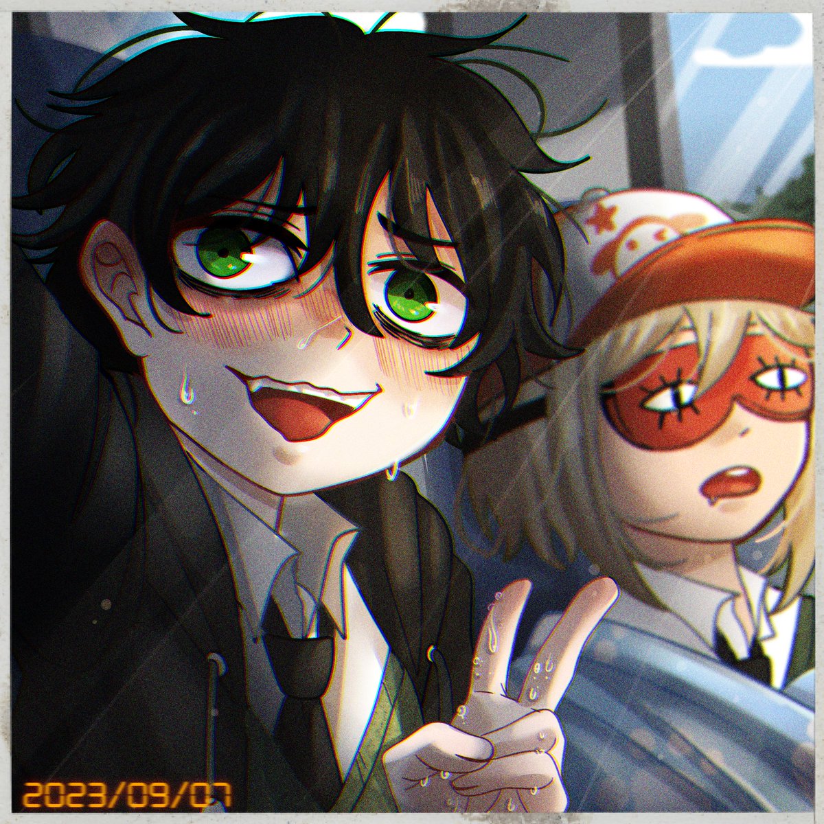 so, I'm playing DoL and I think Kylar is adorable
here's him with my PC on their school trip

game: Degrees of Lewdity