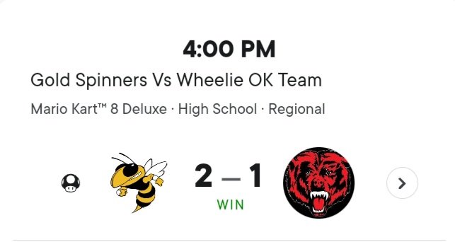 Yellowjacket MK8 team Goldspinners picked up a win vs Fort Smith. The competition was fierce! 
<a href="/ArkActAssn/">Arkansas Activities Association</a> <a href="/AStateEsports/">Arkansas State Esports</a> <a href="/EsportsGear/">GearRivals</a> <a href="/EsportsRedskin/">Redskin Esports</a> <a href="/HendrixEsports/">Hendrix College Esports</a> <a href="/JBUEsports/">John Brown University Esports</a> <a href="/MizzouEsports/">Mizzou Esports</a> <a href="/playvs/">PlayVS</a> <a href="/SAU_Esports/">St. Ambrose Esports</a> <a href="/UAMesports/">UAM Esports</a> <a href="/UACCM/">UACCM</a> <a href="/gravitygamingpc/">Gravity Gaming by ByteSpeed</a> <a href="/olemissesports/">Ole Miss Esports</a>