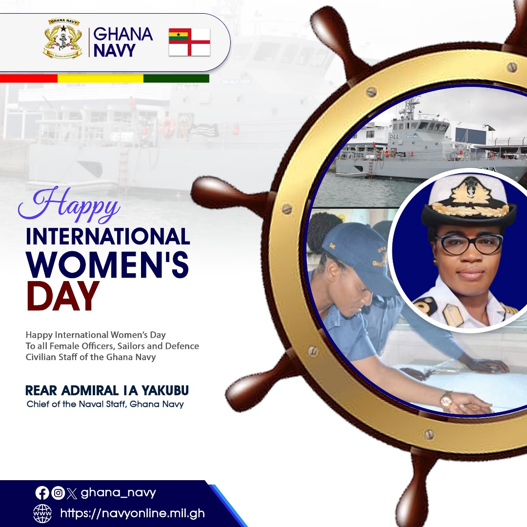 Happy International Women's Day to all Female Officers, Sailors and Defence Civilian Staff.
.
.
.
#ghanaarmedforces #ghanamilitary  #ghananavy #InternationalWomensDay #WomensDay