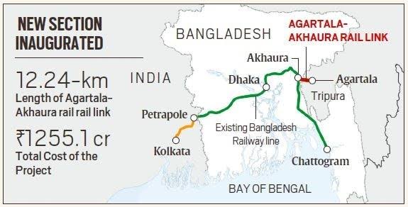 📌India and Bangladesh joint project

🔘Akhaura-Agartala Cross Border Rail Link
🔘Khulna-Mongla Port Rail Line
🔘Maitri Super Thermal Power Project

🔘Akhaura-Agartala Cross Border Rail Link:
This project has been prepared under the grant-in-aid of Rs 392.52 crore given by the