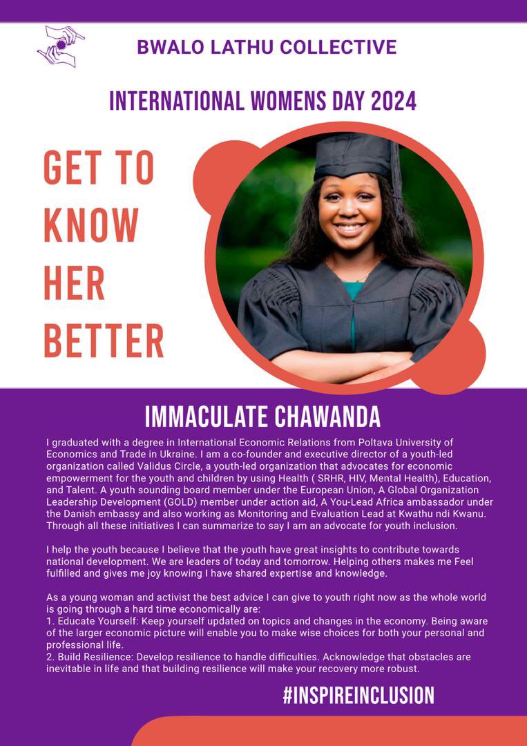 Celebrating Immaculate Chawanda, the Founder of Validus Circle, on International Women's Day! 🌟 Discover her inspiring journey. #InspiringInclusion #IWD24 #BwaloLathuCollective #WomensEconomicEmpowerment #Malawi