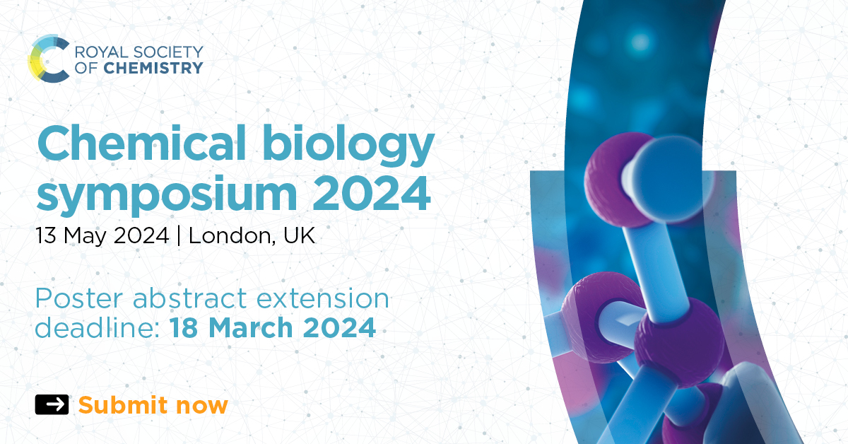 Our chemical biology 2024 symposium showcases the state of the art in the field, bringing together world-leading experts including @NobelPrize laureate Morten Meldal. Poster abstract deadline is 18 March 2024. Be a part of the future of chemical biology ➡ rsc.li/cbs2024