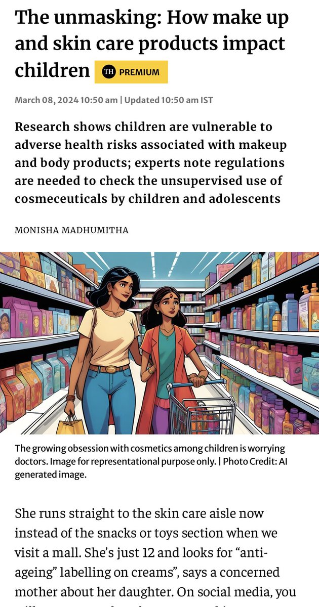 Children defining self-worth by perfect skin & using “anti aging” skincare is a societal issue needing a collective response . My piece in the @TheHinduScience discusses the trends, ethical issues and #misinformation surrounding #skincare for children. Link in comments ⬇️