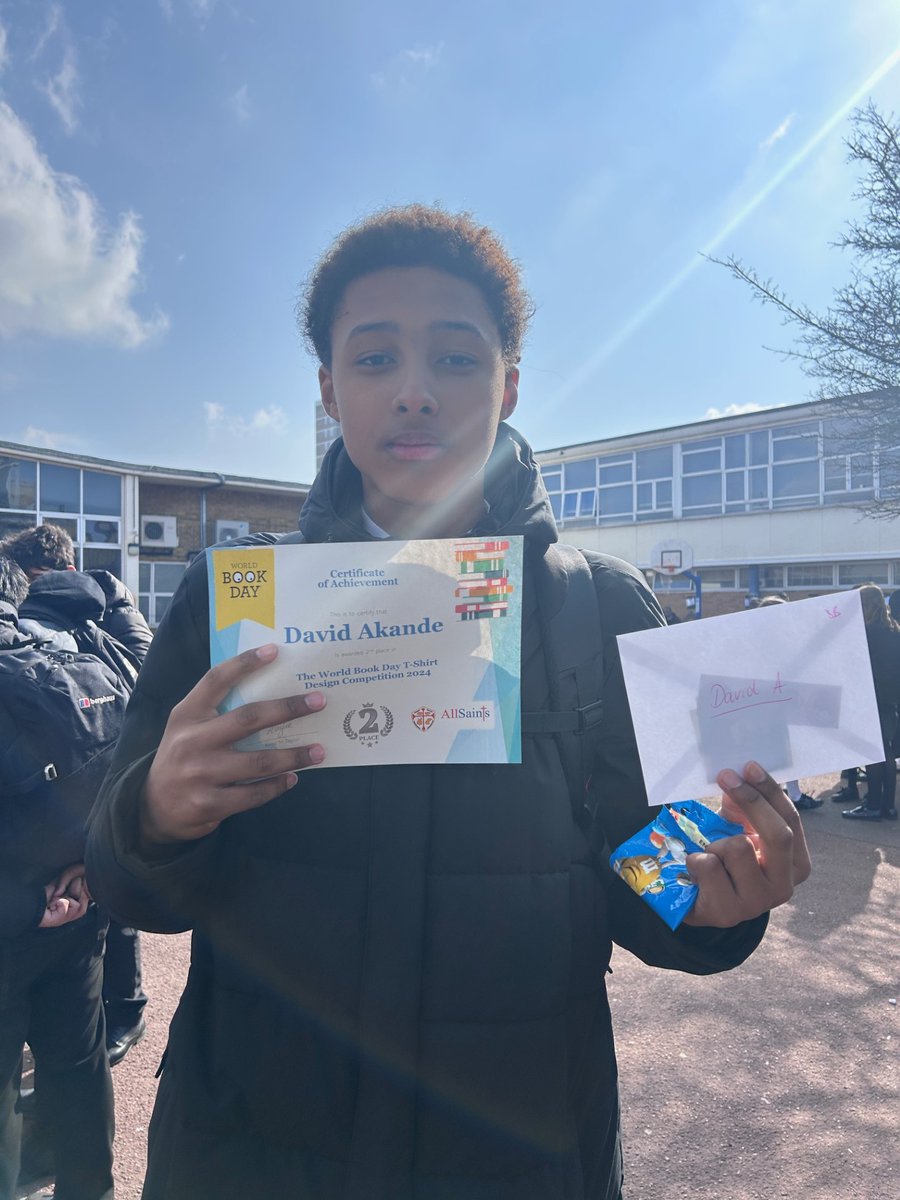 allsaintscsch's tweet photo. Our Art Dept @WorldBookDay design a -tshirt competiiton is over! Well done to 1st placed Precious 8H, 2nd David 8B and
3rd Christian 8B! #CreativityFlows https://t.co/HjQ1r0ugaG