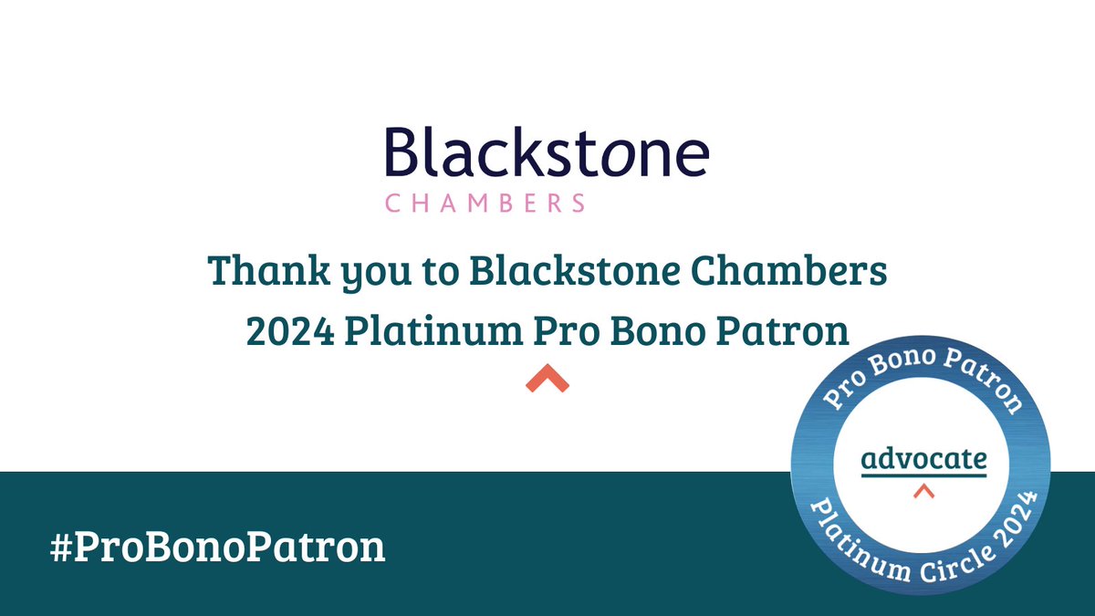 ✨Big announcement!✨ We're delighted to introduce our new Platinum level in our #ProBonoPatron Scheme. A big thank you to @BlackstoneChbrs for increasing their generous support, becoming an inaugural PLATINUM #ProBonoPatron of Advocate. We’re thrilled!