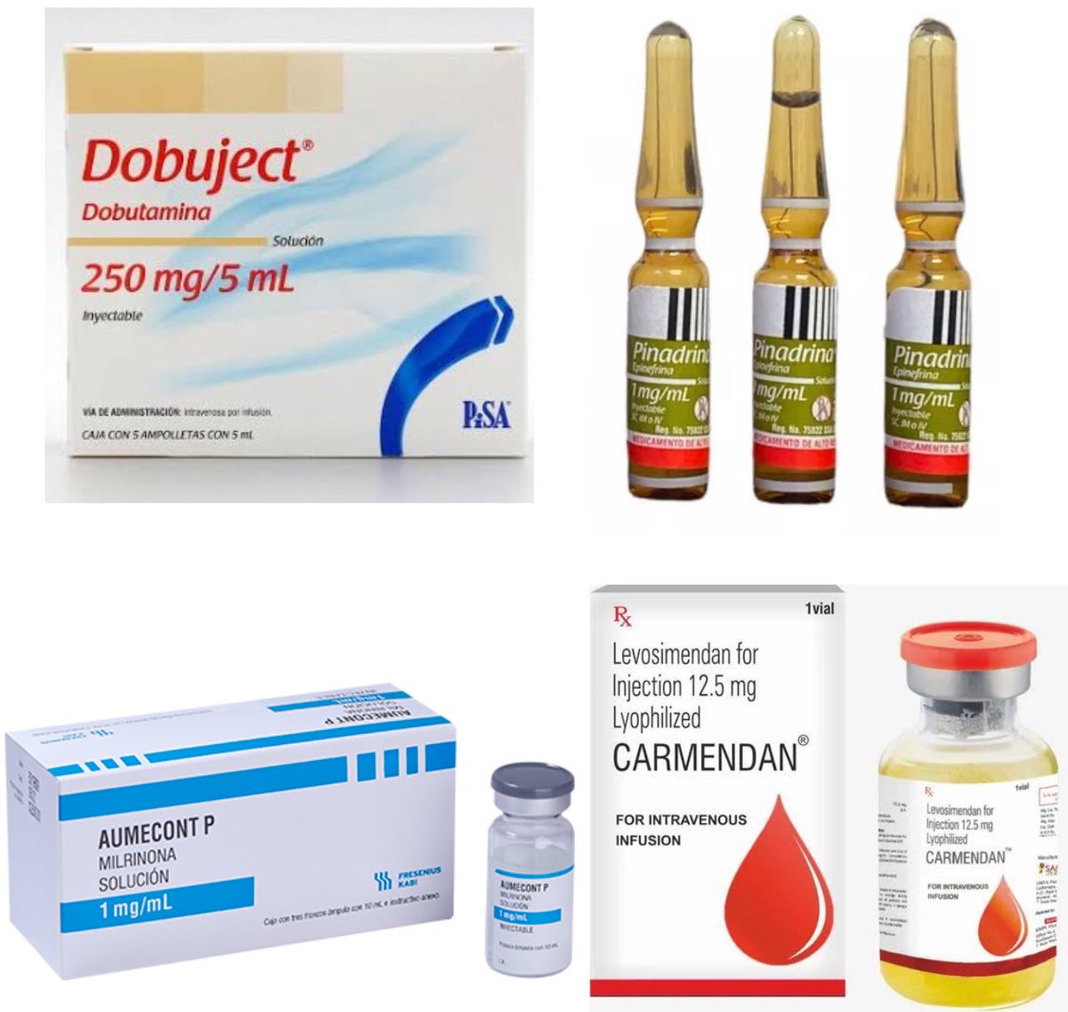 EmergPOCUS's tweet image. 🚑  #Dosis de #Inotrópicos 💊 en Choque Séptico 🦠 Tu Guía para la Guardia. 🧟‍♂️

👇🏼👇🏼 #Dobutamina #Epinefrina #Milrinona #Levosimedan 👇🏼👇🏼

•💉 #Dobutamina
•Indicación: Bajo gasto cardíaco.
•Rango de Dosis: 2.0-20 mcg/kg/min (máx 40 mcg/kg/min).
•Vida Media: 2 minutos.…