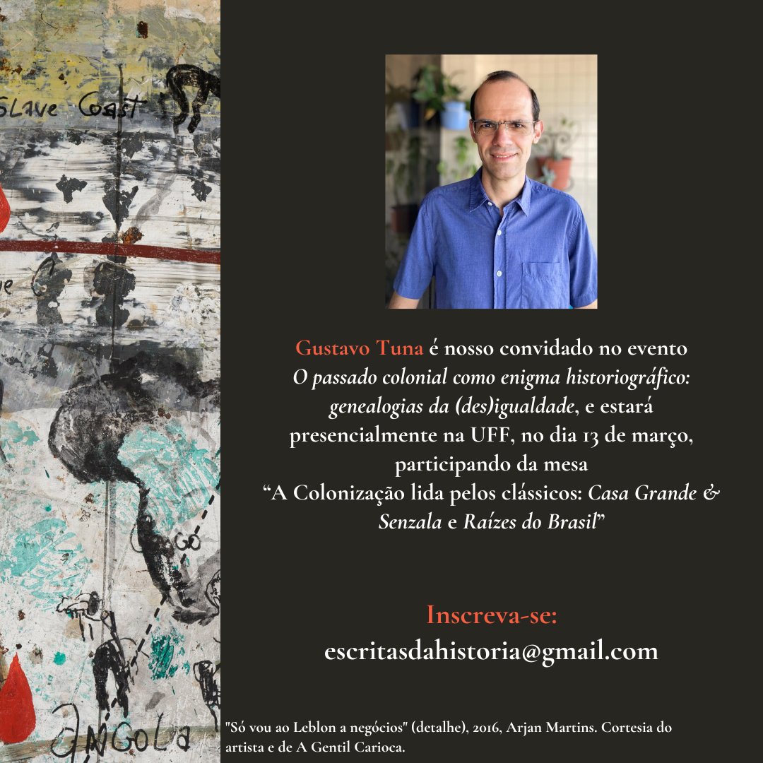 📅 O evento acontece no dia 13 de março, quarta-feira, na UFF Gragoatá.

🚪 Sala 510
🏠 Bloco O

📃 Confira a programação! 

Inscrições pelo e-mail:

escritasdahistoria@gmail.com

(Basta enviar um e-mail com seu nome e a inscrição está realizada)

Serão emitidos certificados!
