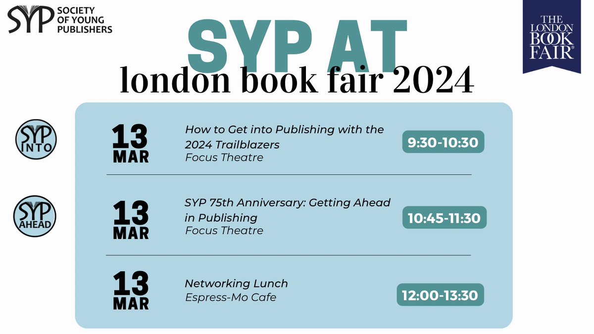 SYP_UK's tweet photo. London Book Fair is right around the corner so here is your summary of everything SYP-related happening next week!

Still haven’t got your tickets? No worries! SYP members get 30% off of #londonbookfair tickets - get in touch to claim your discount code! https://t.co/5g5XwFDImf