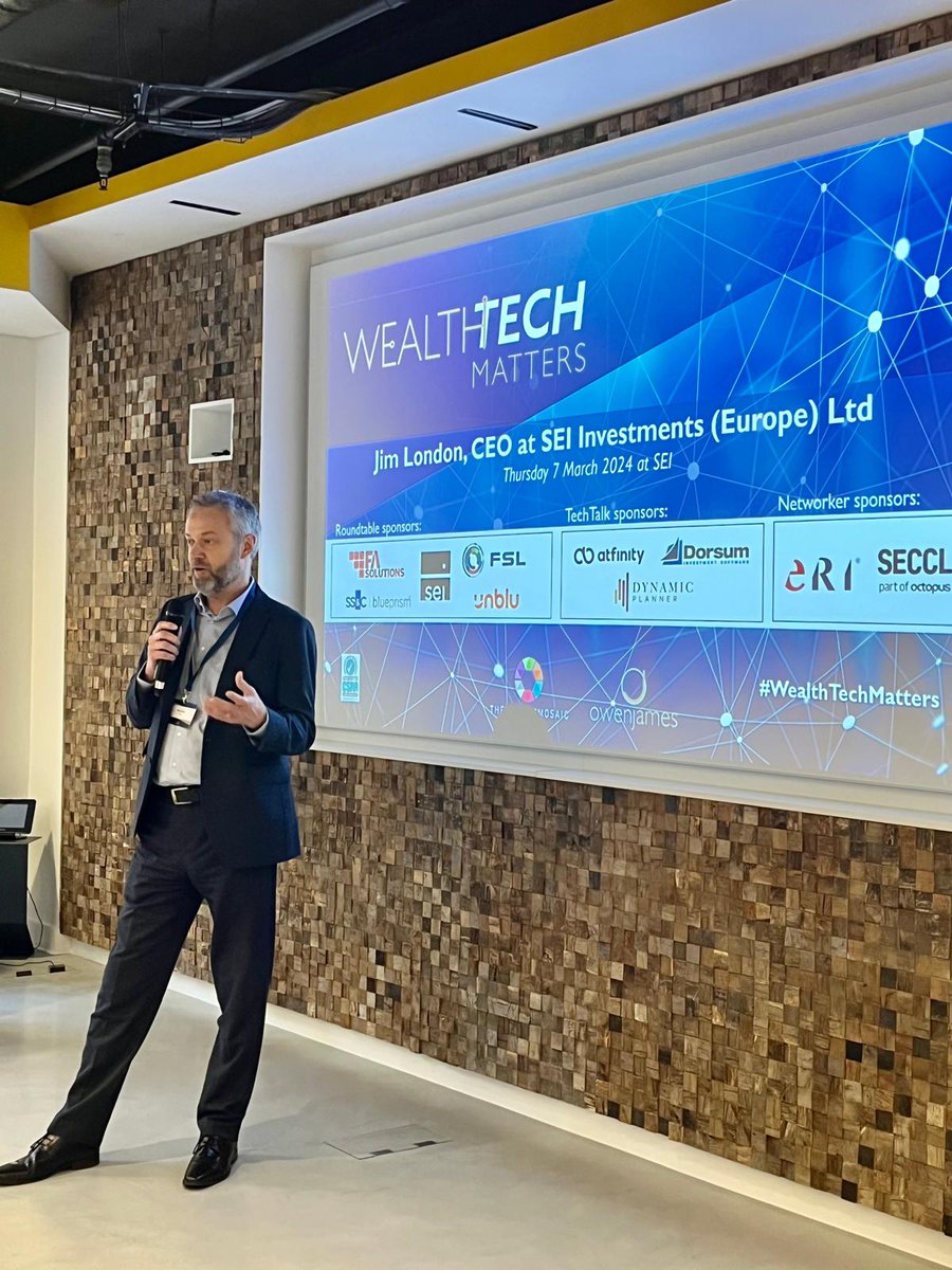 OwenJamesFS's tweet image. #WealthTechMatters The Client at @SEIInvestments, with @TheWealthMosaic was a huge success. Thank you to our sponsors: @atfinity, @Dorsum @DynamicPlanner  @ERIbankingtech, @fasolutions, @fsl, @SEIInvestments , @blue_prism, @SecclTech, @Unblu for their support