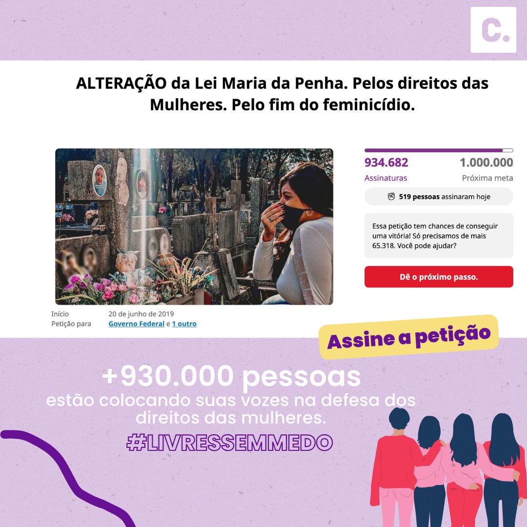 #8M DIA INTERNACIONAL DAS MULHERES⁠ ⁠O Brasil tem a quinta maior taxa de feminicídio no mundo⁠. A Lei Maria da Penha (Lei nº 11.340/2006) precisa ser revisada.⁠ Assine já ! change.org/mariadapenha