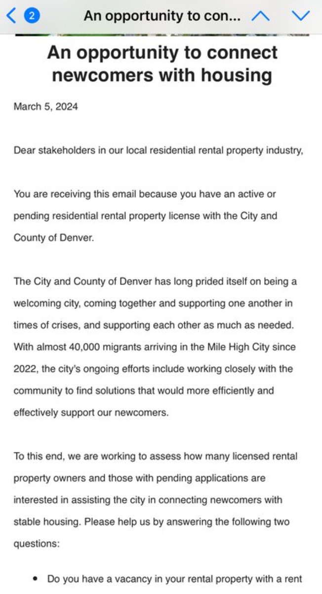 WOW: The city of Denver is emailing property owners, asking them to house 'newcomers' aka illegals over actual citizens. Denver is being overrun by illegals after Democrats made it an sanctuary city. How long before it stops being just a 'request'?