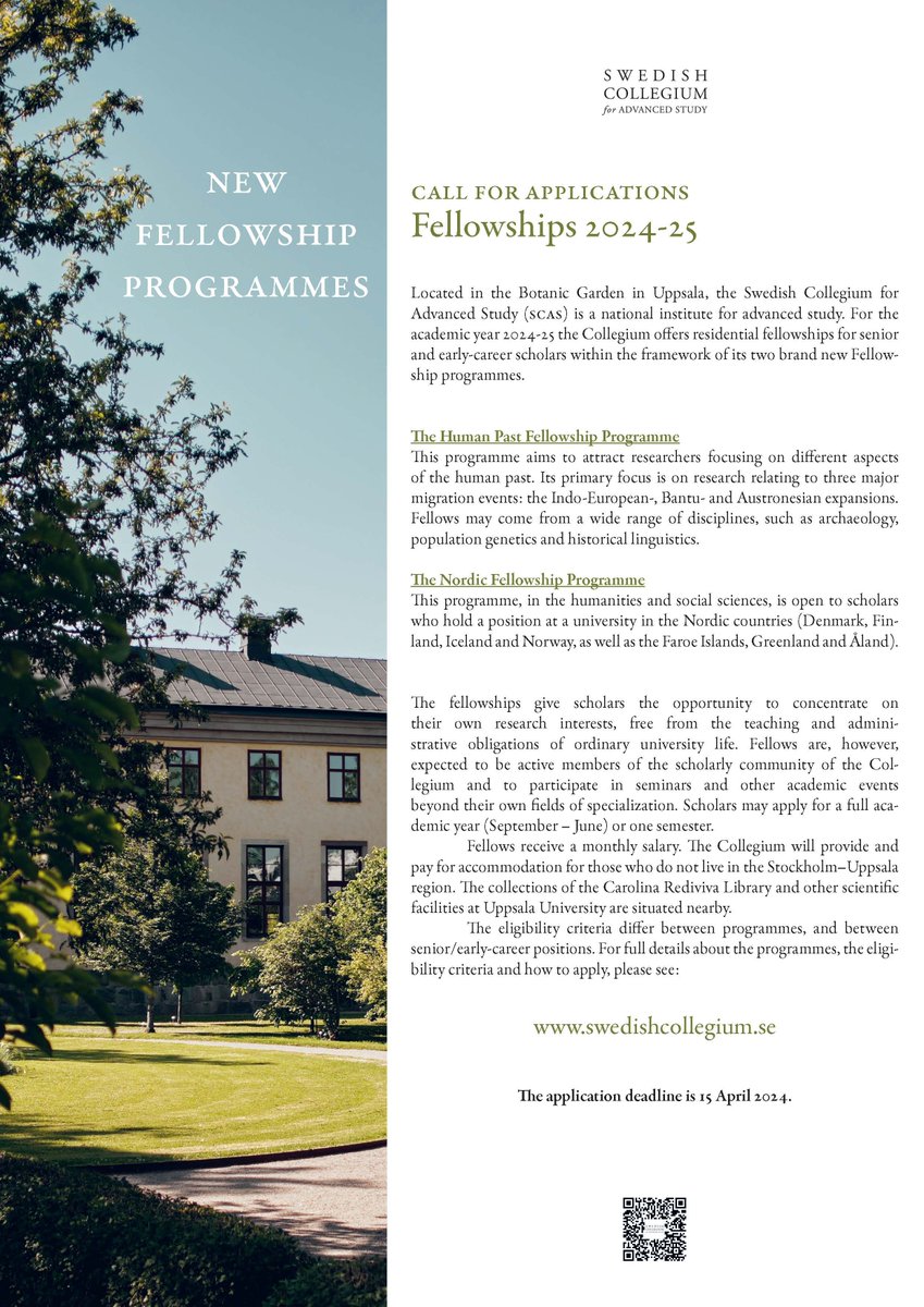 WennerGrenOrg's tweet photo. Call for Applications: Residential Fellowships at SCAS, 2024-25 and 2025-26. 
https://t.co/GONSARcfVg https://t.co/ObV927GGMZ