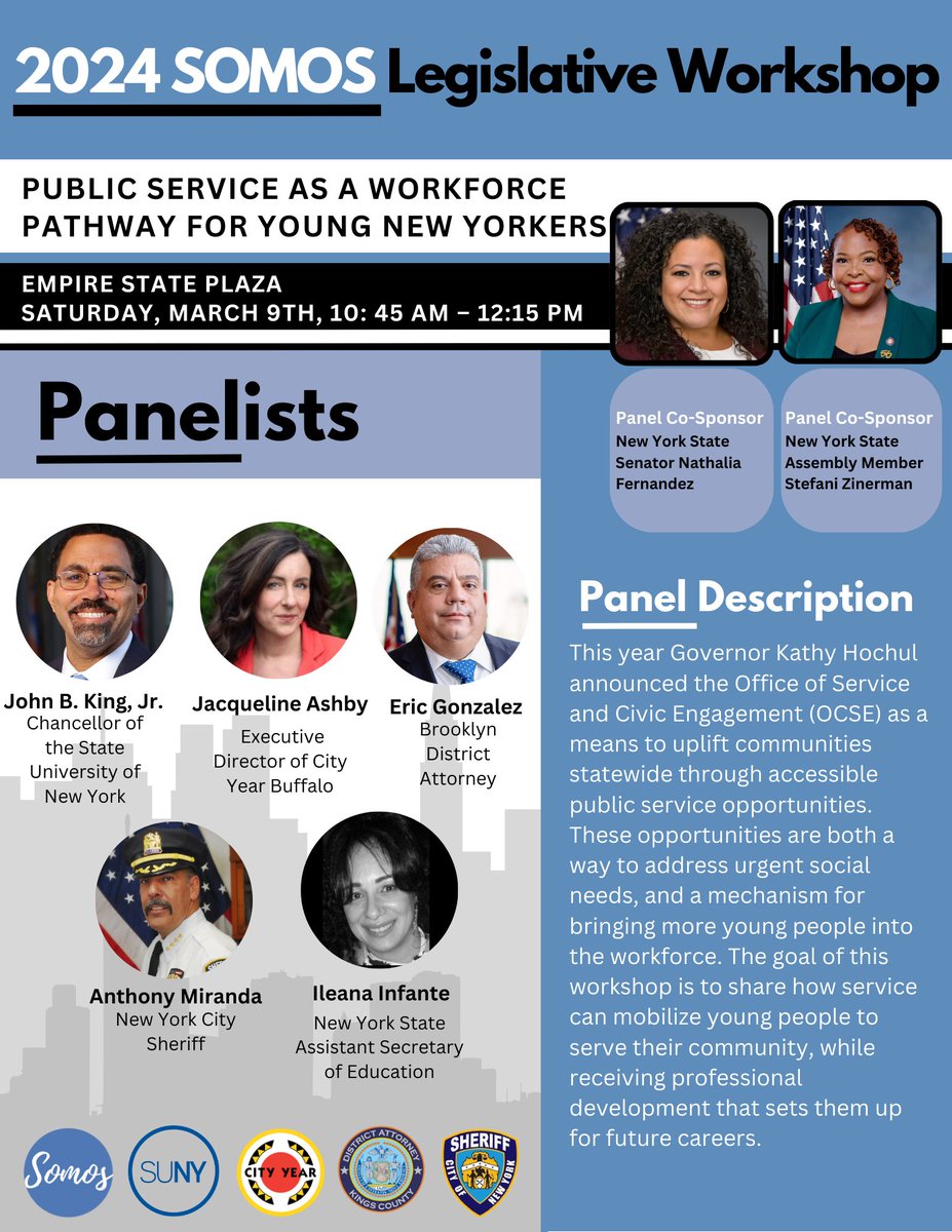 Excited to participate in this discussion tomorrow hosted by @somosnewyork! Sponsored by @senfernandez34 and @stefanizinerman, the panel will discuss how public service opportunities like @CityYear and @Americorps can uplift New York communities. #SOMOS #CYNY #ServiceYear