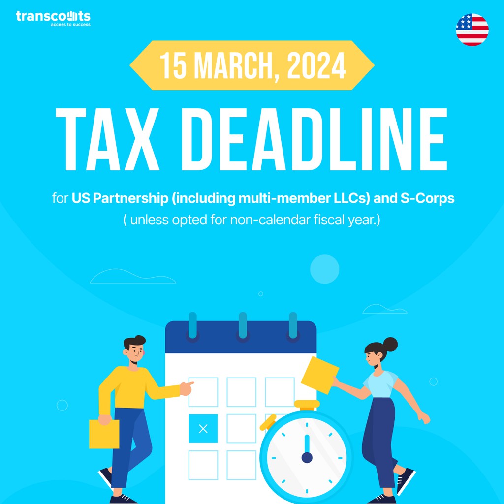 Attention US partnerships and S-Corps! March 15 marks the tax deadline – ensure to submit tax return on time. Don't miss out! #taxdeadlinealert #taxseason #businesstax #bookkeeping #transcounts 🗓️