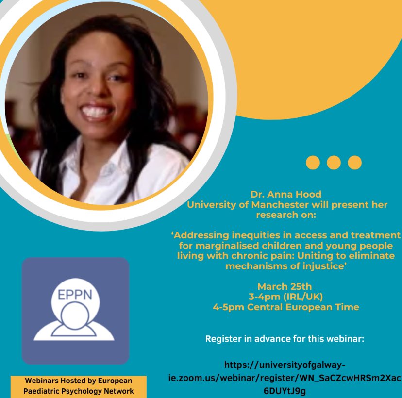 Dr. Caroline Heary (@caroline_heary) on Twitter photo Our next webinar is by <a href="/AnnaMHood1/">Anna M Hood PhD</a> Addressing inequities in access and treatment for marginalised children and young people living with chronic pain: Uniting to eliminate mechanisms of injustice. Mar 25th. universityofgalway-ie.zoom.us/webinar/regist… Our next webinar is by <a href="/AnnaMHood1/">Anna M Hood PhD</a> Addressing inequities in access and treatment for marginalised children and young people living with chronic pain: Uniting to eliminate mechanisms of injustice. Mar 25th. universityofgalway-ie.zoom.us/webinar/regist…