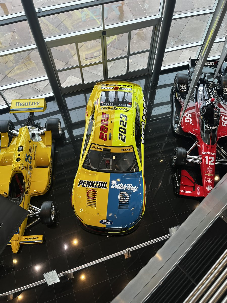 Be sure to stop into the museum this weekend to see our back-to-back NASCAR championship tribute car on display, recognizing the championships won by @joeylogano and @blaney in 2022 and 2023. @team_penske @penskeautomall #PenskeAutoMall