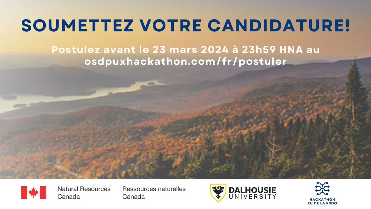 OSDPUXHackathon's tweet image. Il est encore possible de soumettre une candidature pour participer au Hackathon d’expérience utilisateur de la Plateforme de science et de données ouvertes (PSDO) au osdpuxhackathon.com/fr/

#hackathoneupsdo #hackathon @RNCan